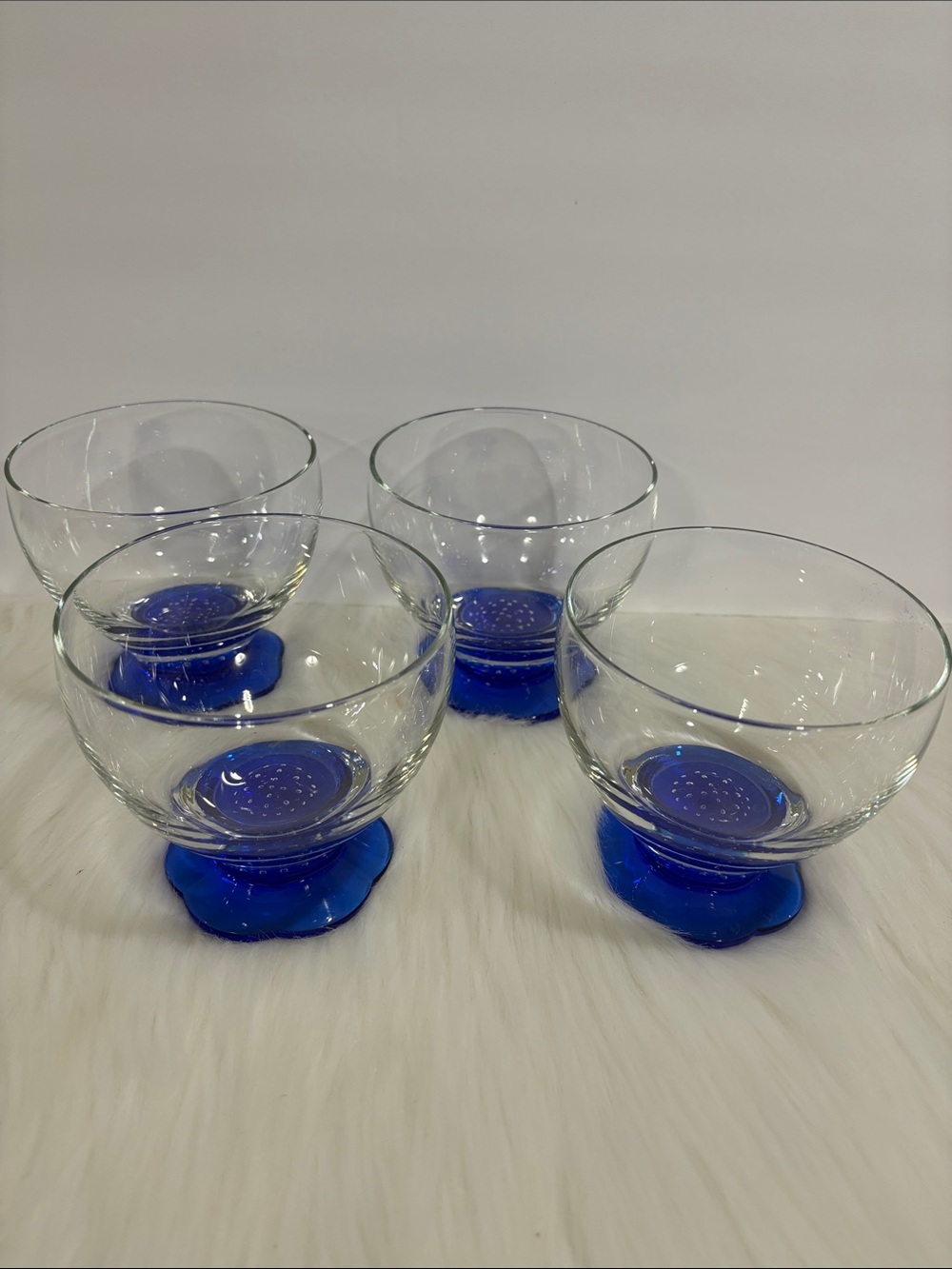 Blue-Base Clear Glass Dessert Bowls (Set of 4)